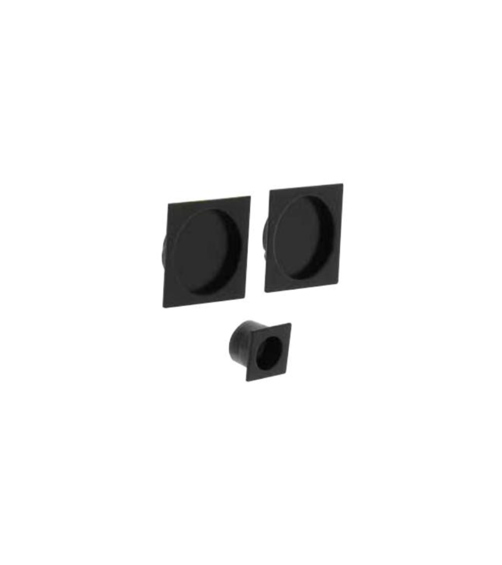 Maneta cazoleta negra empotrada cuadrada, para puerta corredera, con tirador - diseño