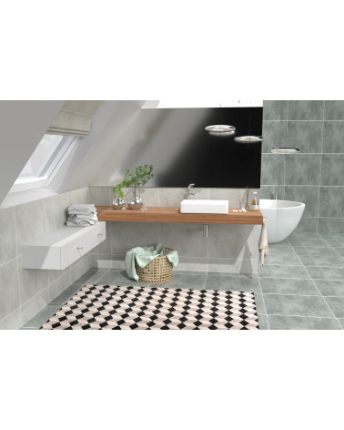 Tirador de mueble CARTAGENA tirador de diseño montado en un mueble en un cuarto de baño
