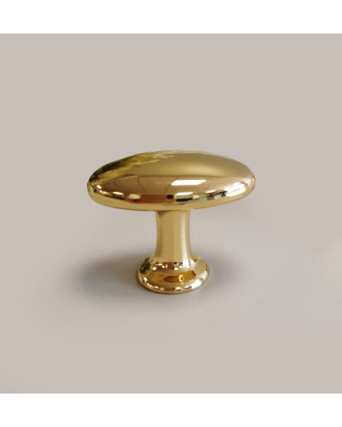 Botón de mueble oro pulido NAPOLI tirador de diseño vista frontal sobre fondo gris