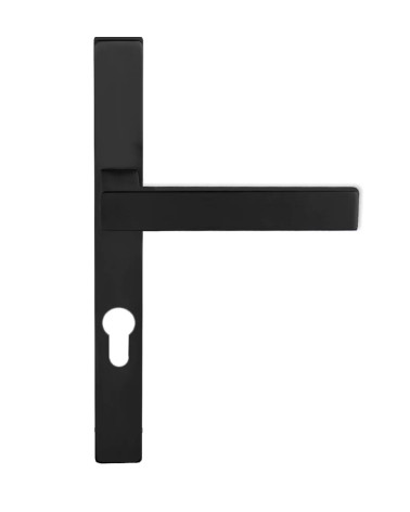 tirador de puerta negro sobre placa fina y larga