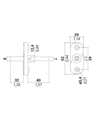 dibujo técnico del adaptador DK para ventana