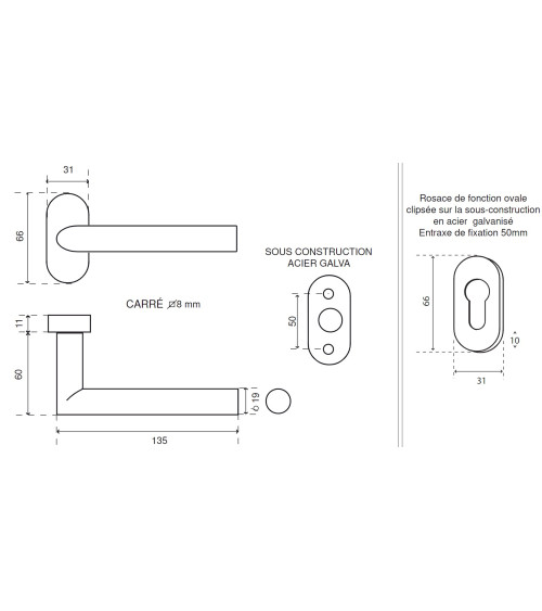Tirador de puerta negro sobre una roseta oval para un perfil estrecho sobre un fondo blanco