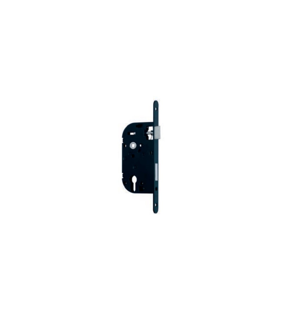 Cerradura negra de cilindro NF testa de acero negra, eje 50mm, entreje 70mm