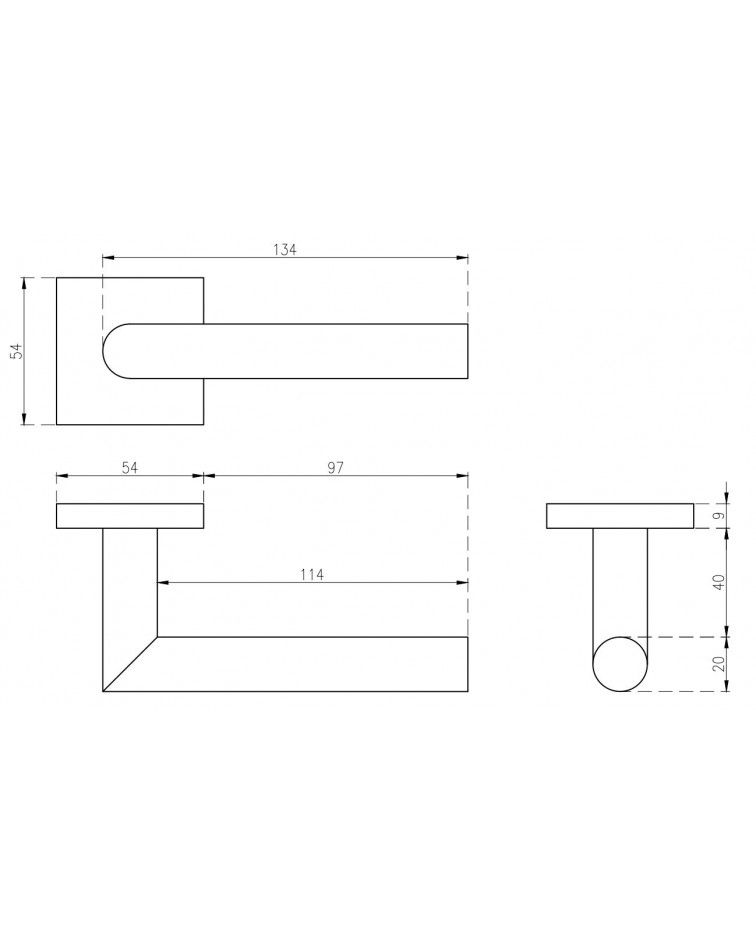 Manilla de puerta de acero inoxidable KVADRAT 1701 con dimensiones