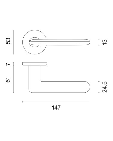 Tirador de puerta sobre placa redonda AVA con dimensiones