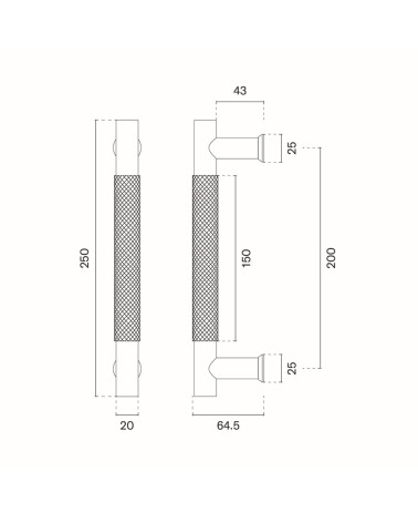 Tirador simple texturizado para puerta 1770 con dimensiones