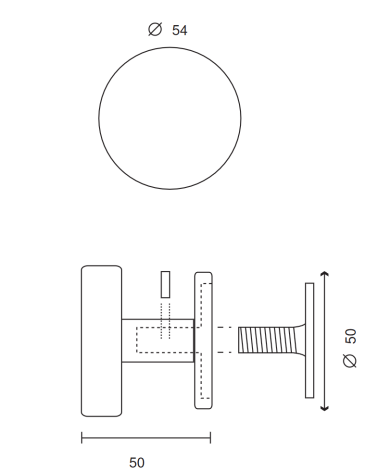 Botón redondo plano d.54 de aluminio sobre roseta redonda