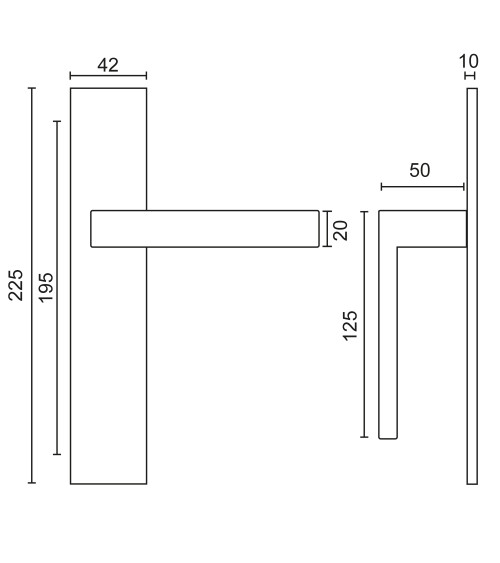 Manilla de puerta negra sobre placa rectangular con fijaciones invisibles, entre ejes 70 - modelo Majestea