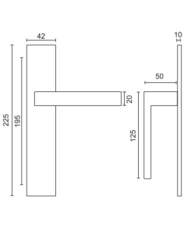 Manilla de puerta negra sobre placa rectangular con fijaciones invisibles, entre ejes 70 - modelo Majestea