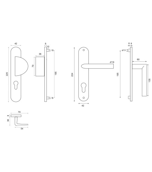 Conjunto de rellano Demi Lune / Altesse sobre placa de inox con cilindro