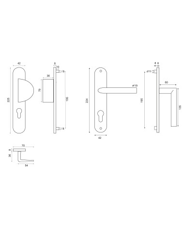 Dibujo de conjunto de rellano Demi Lune / Altesse sobre placa de inox