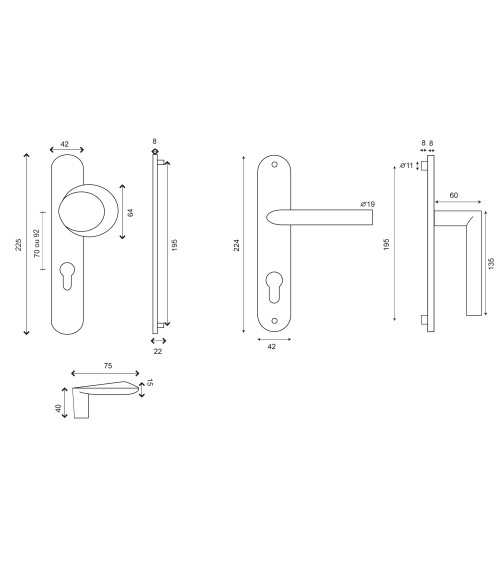 Conjunto de rellano Amande/Altesse sobre placas macizas de inox con cilindro