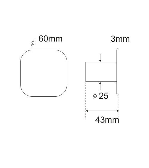 Perchero de pared cuadrado fino de inox D.60