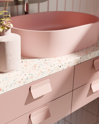 Tirador de mueble rosa empolvado SEA tirador de diseño montado en un mueble de baño