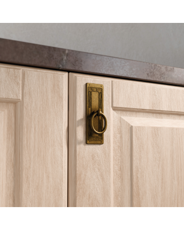 Tirador de mueble pátina sobre latón LEDA-2 tirador de diseño montado en un mueble