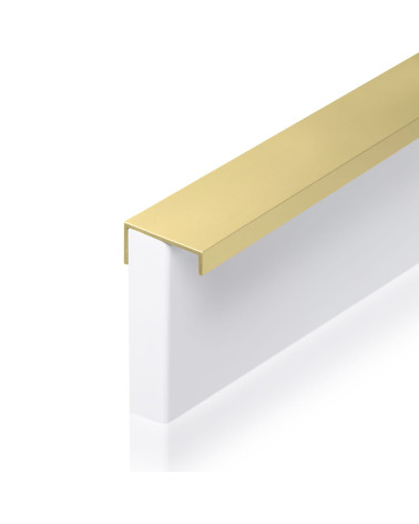 Tirador de mueble anodizado en oro VERA tirador de diseño fijado al borde de un panel blanco
