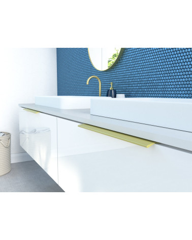 Tirador de mueble anodizado dorado COSTA tirador de diseño montado en un mueble de baño