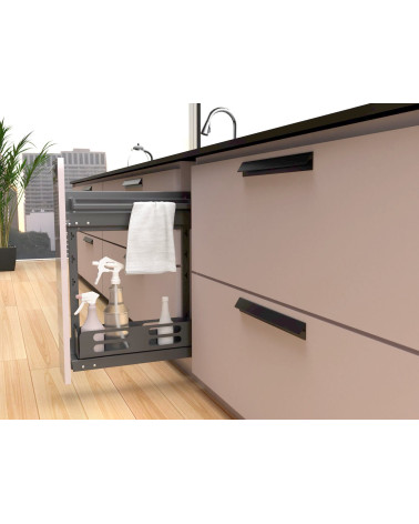 Tirador de mueble negro mate VERBA tirador de diseño montado en un mueble de cocina