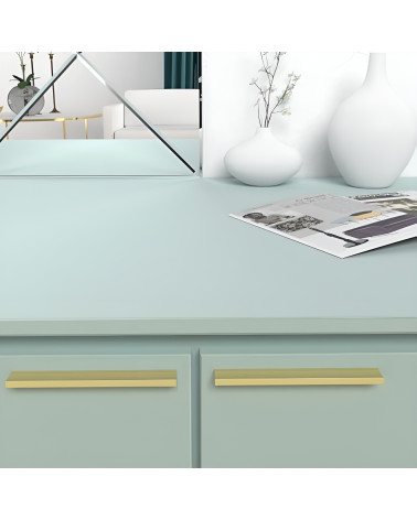 Tirador de mueble anodizado en oro ESSEN tirador de diseño montado en una cómoda