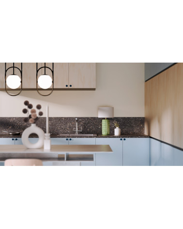 Botón de mueble azul marino ASTRO tirador diseño montado en un mueble