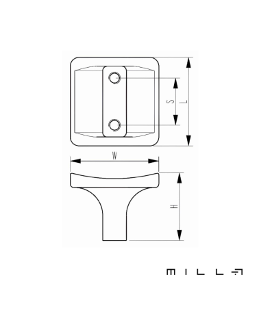 Tirador de mueble SIENA con esquema técnico